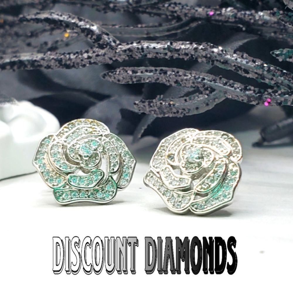 Silver Plated Flower Diamond Stud Back Earrings